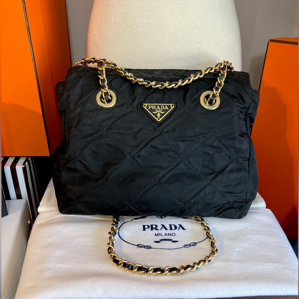 Prada Black Quilted Shoulder Bag with Gold Chain. No damages.